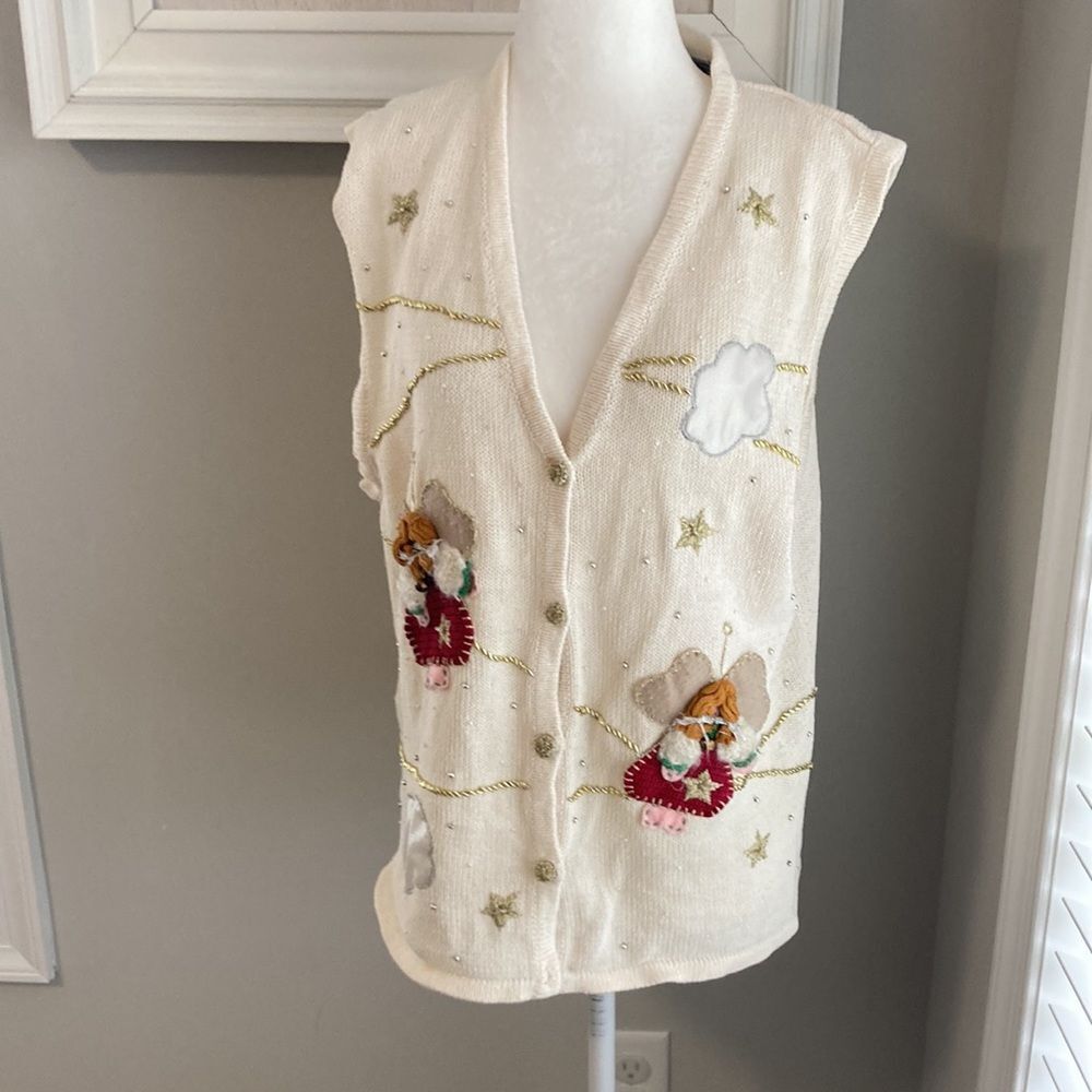 Bobbie Brooks Vintage Cream Angel Cloud Sweater Vest Large - Picture 3 of 13